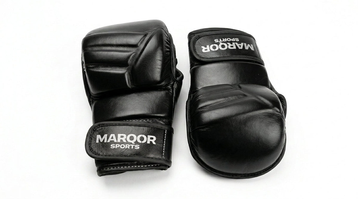 Pair of MARQOR Signature V1 black 7 oz hybrid MMA gloves